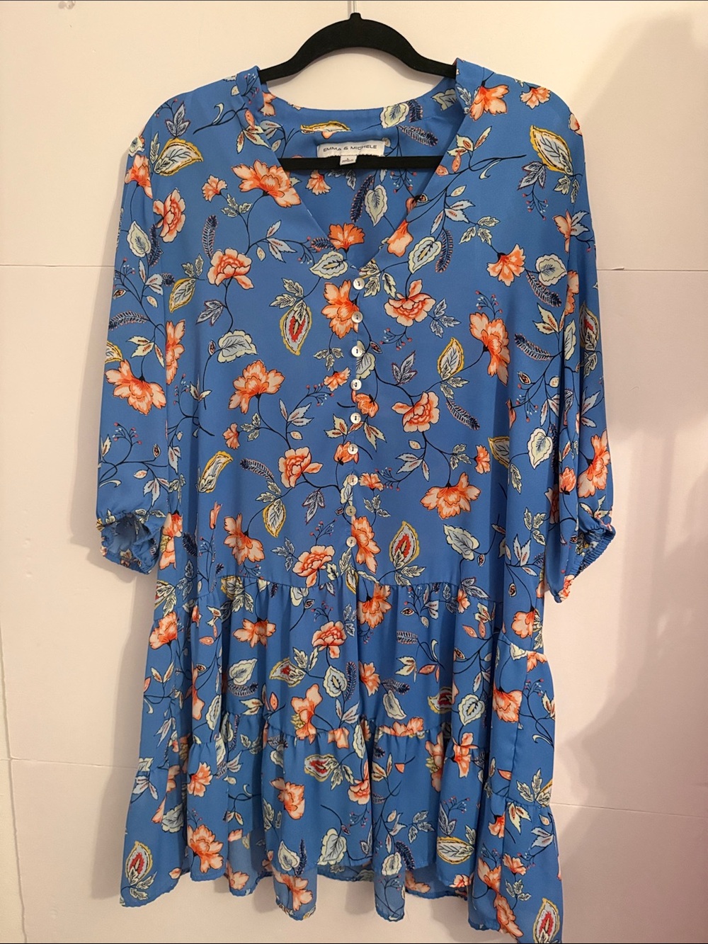 NWOT Emma & Michele Blue Floral High-Low Dress